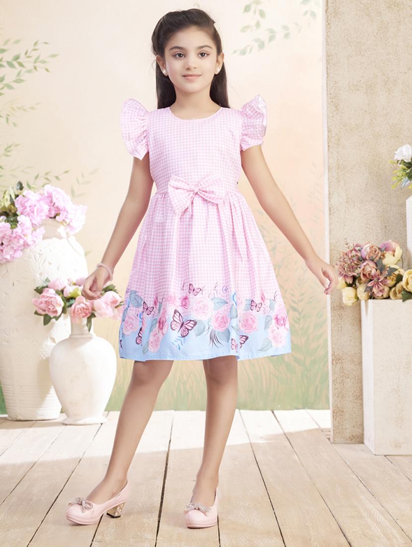 girls checkered ruffle sleeve fit & flare dress - 22026440 - Zoom Image - 0