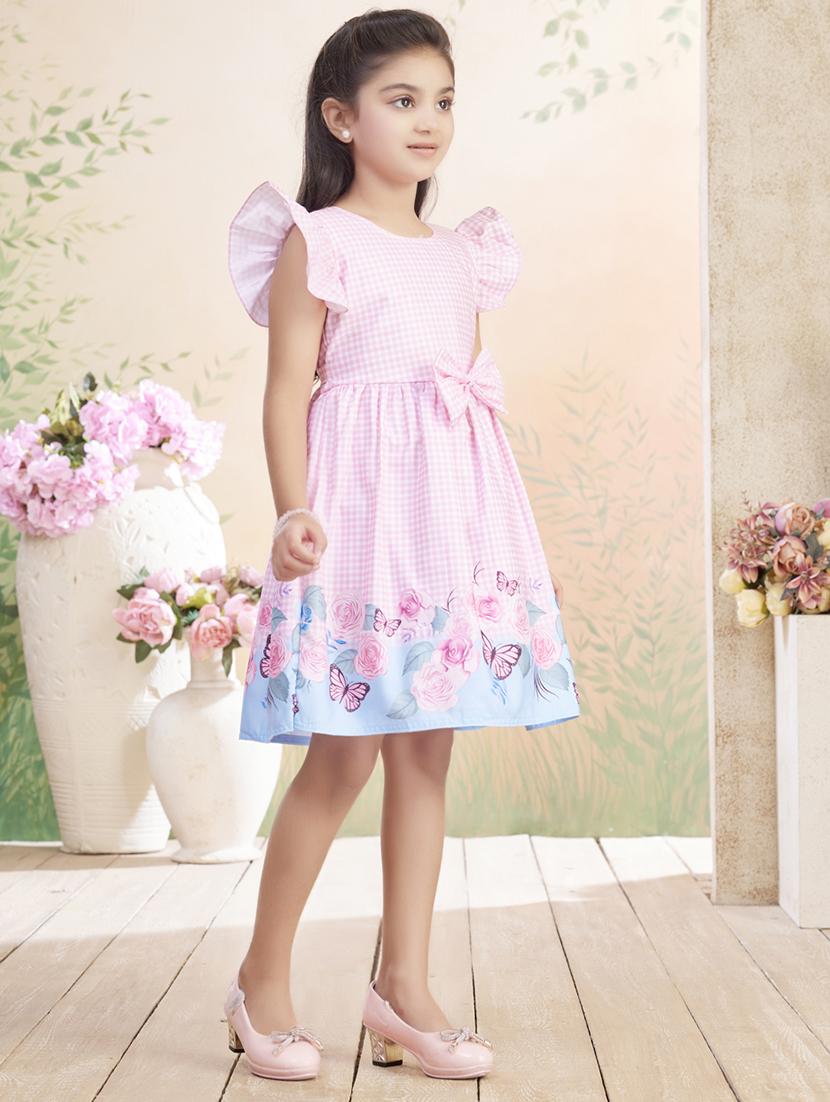 girls checkered ruffle sleeve fit & flare dress - 22026440 - Standard Image - 3