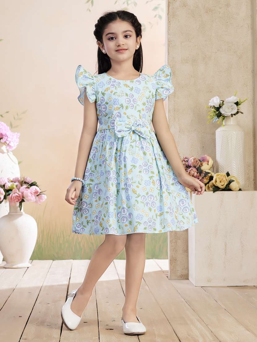 girls printed ruffle sleeve fit & flare dress - 22026441 -  Zoom Image - 0