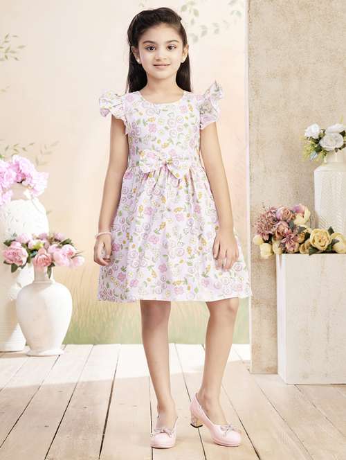 girls printed ruffle sleeve fit & flare dress - 22026442 -  Standard Image - 0