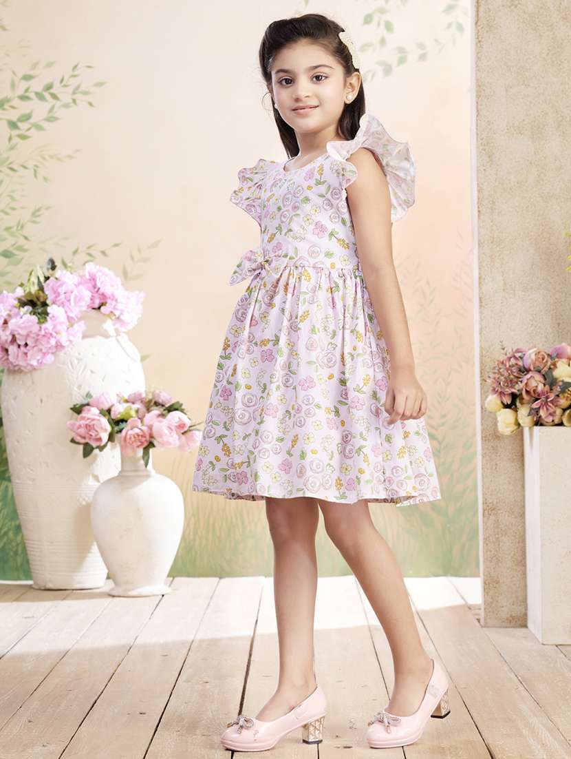 girls printed ruffle sleeve fit & flare dress - 22026442 -  Standard Image - 3