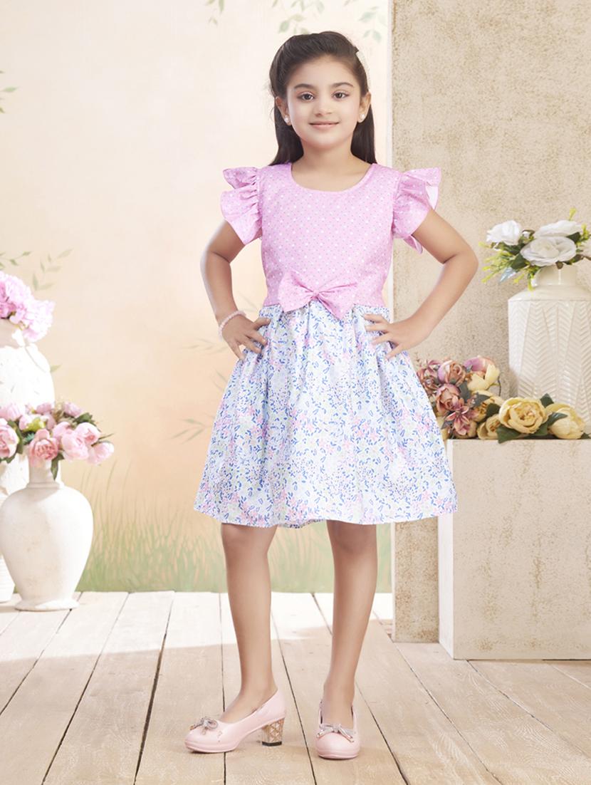 girls printed ruffle sleeve fit & flare dress - 22026446 - Zoom Image - 0