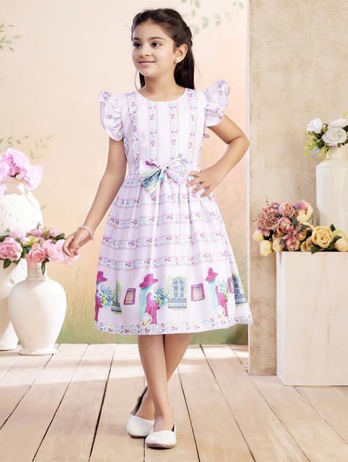 girls printed ruffled sleeve fit & flare dress - 22026447 - Standard Image - 0