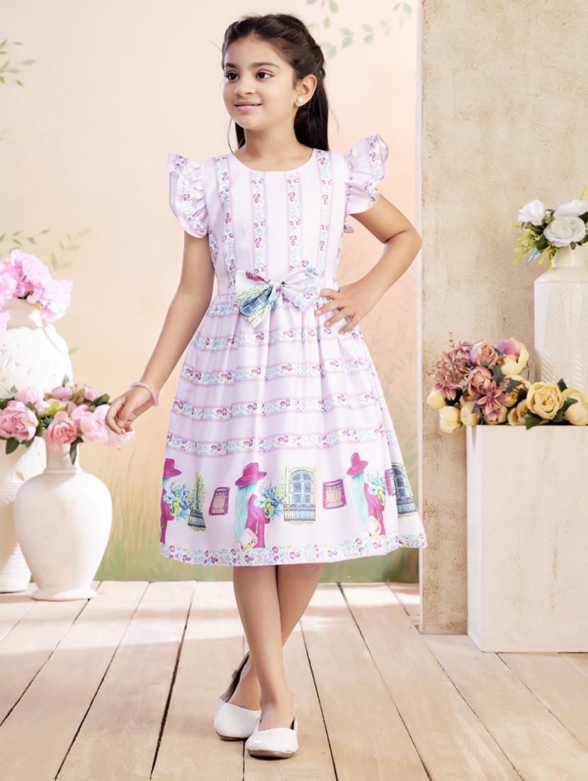 girls printed ruffled sleeve fit & flare dress - 22026447 - Zoom Image - 0