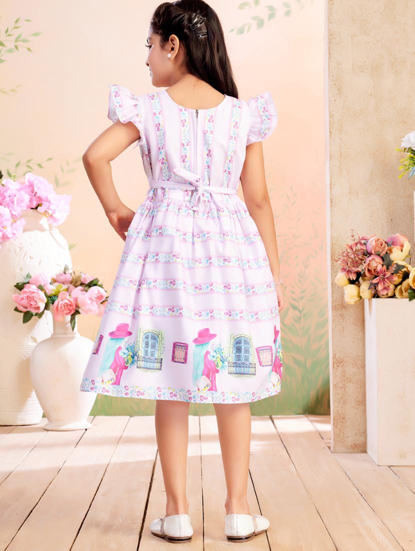 girls printed ruffled sleeve fit & flare dress - 22026447 - Standard Image - 3
