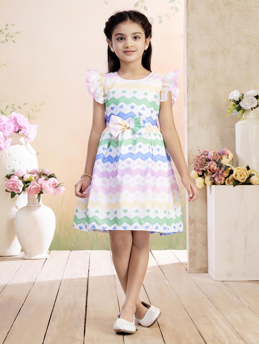 girls printed ruffled sleeve fit & flare dress - 22026449 - Zoom Image - 0