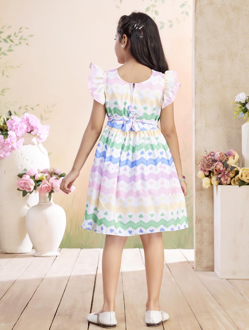girls printed ruffled sleeve fit & flare dress - 22026449 - Standard Image - 3