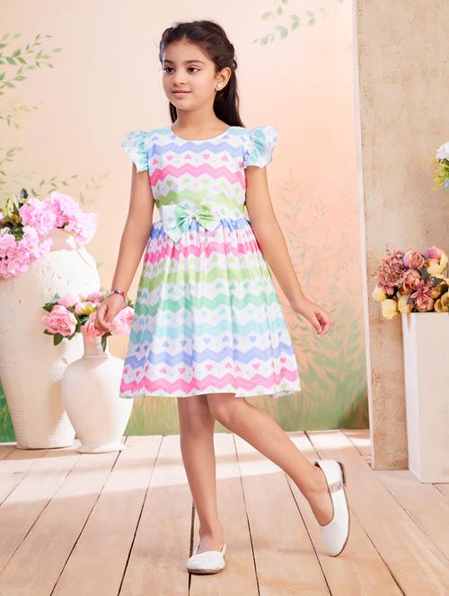 girls printed ruffled sleeve fit & flare dress - 22026450 - Standard Image - 0