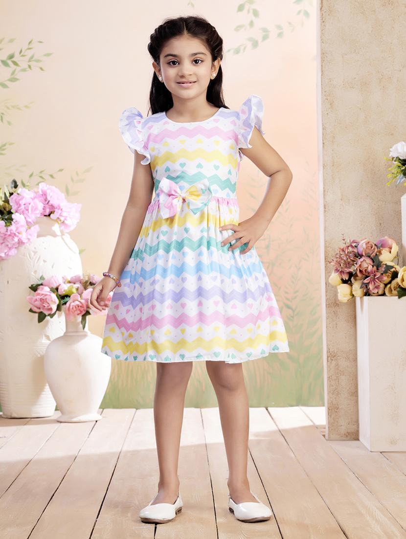girls printed ruffled sleeve fit & flare dress - 22026451 - Zoom Image - 0