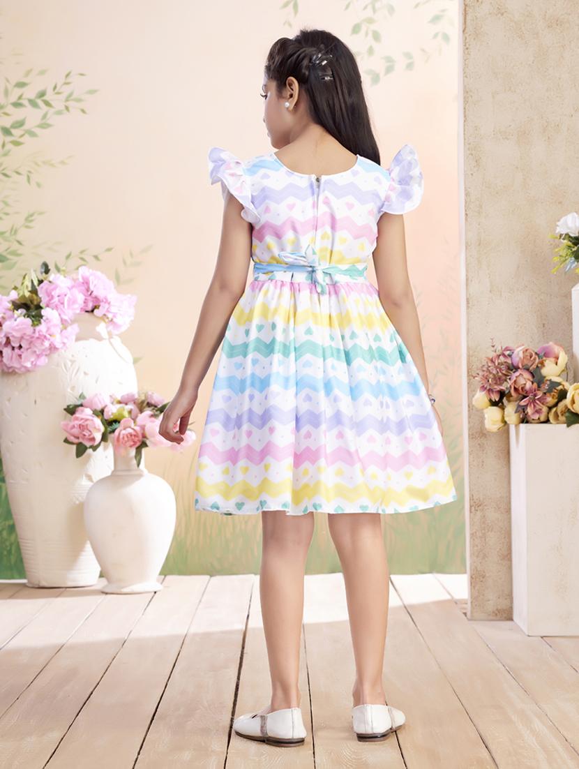 girls printed ruffled sleeve fit & flare dress - 22026451 - Standard Image - 3