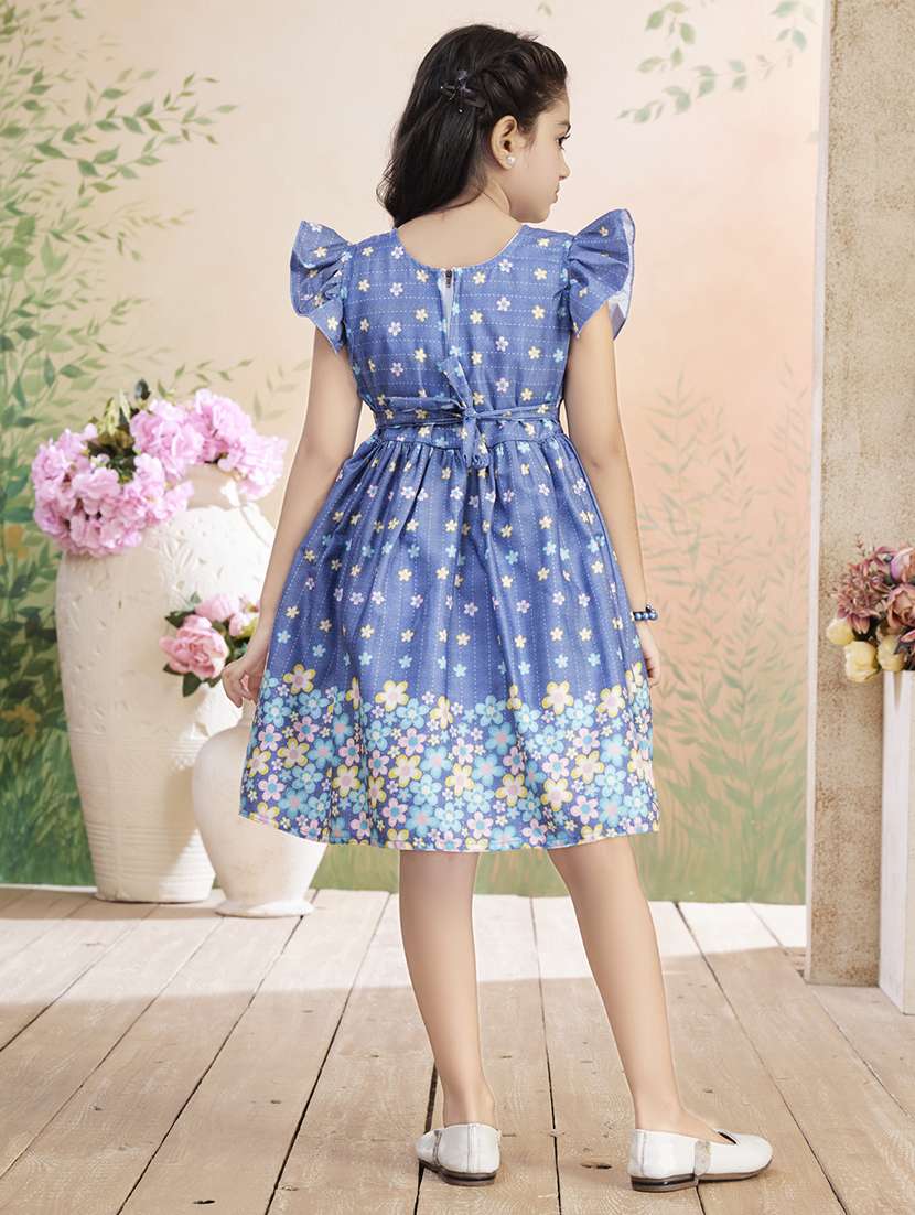 girls printed ruffled sleeve fit & flare dress - 22026452 -  Standard Image - 3