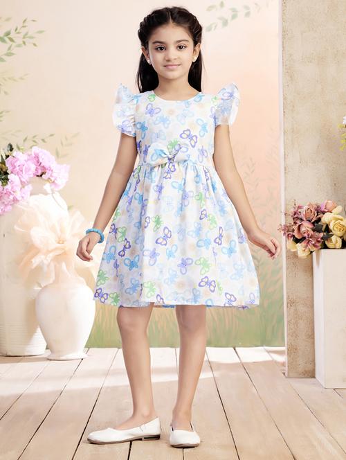 girls printed ruffled sleeve fit & flare dress - 22026453 - Standard Image - 0