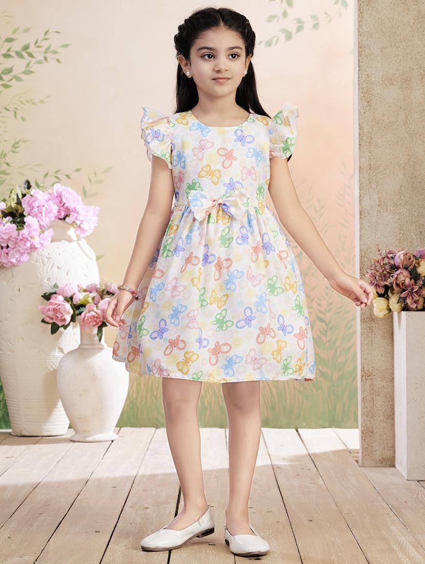 girls printed ruffled sleeve fit & flare dress - 22026454 - Zoom Image - 0