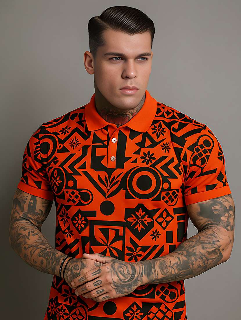 men printed short sleeve regular fit polo t-shirt