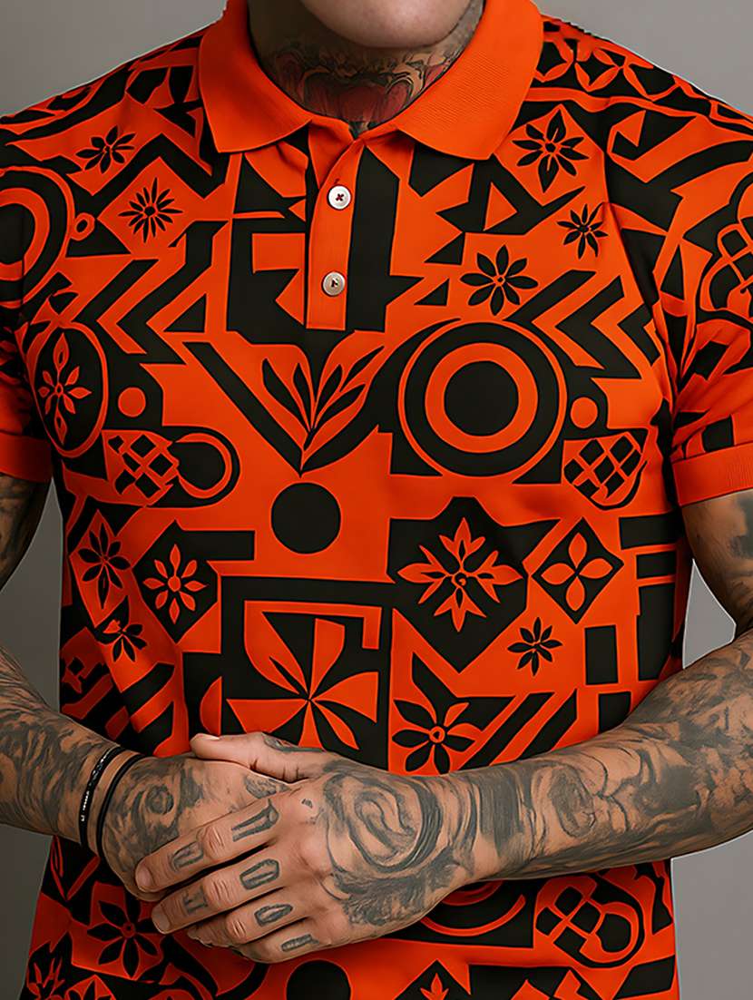 men printed short sleeve regular fit polo t-shirt - 22026528 -  Standard Image - 3