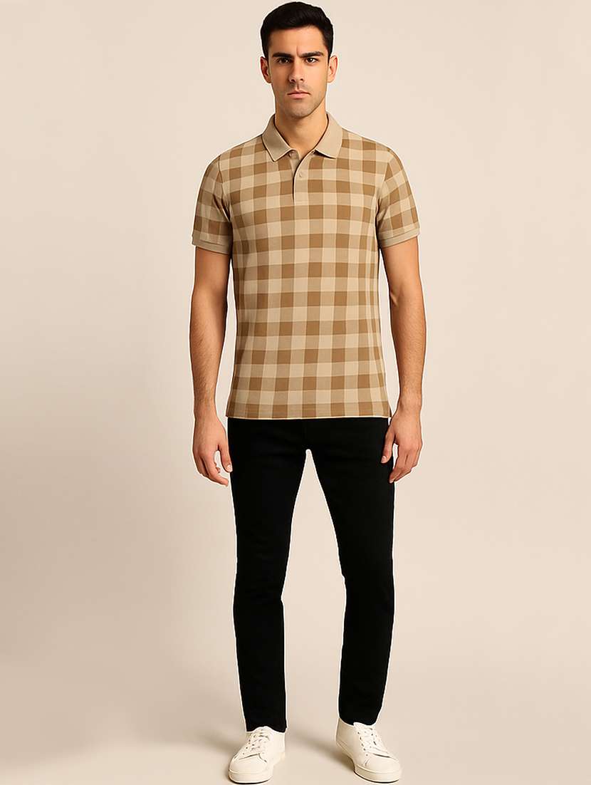 men checkered short sleeve regular fit polo t-shirt - 22026538 -  Standard Image - 3