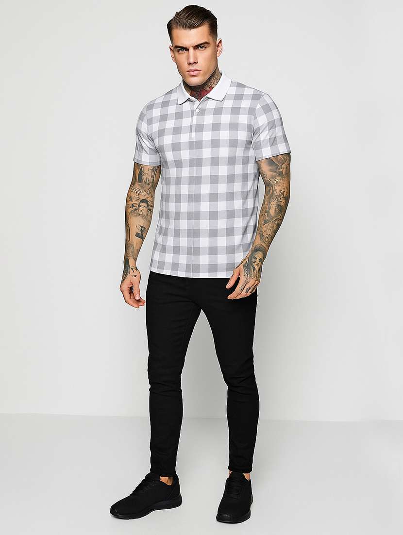 men checkered short sleeve regular fit polo t-shirt - 22026540 -  Standard Image - 3