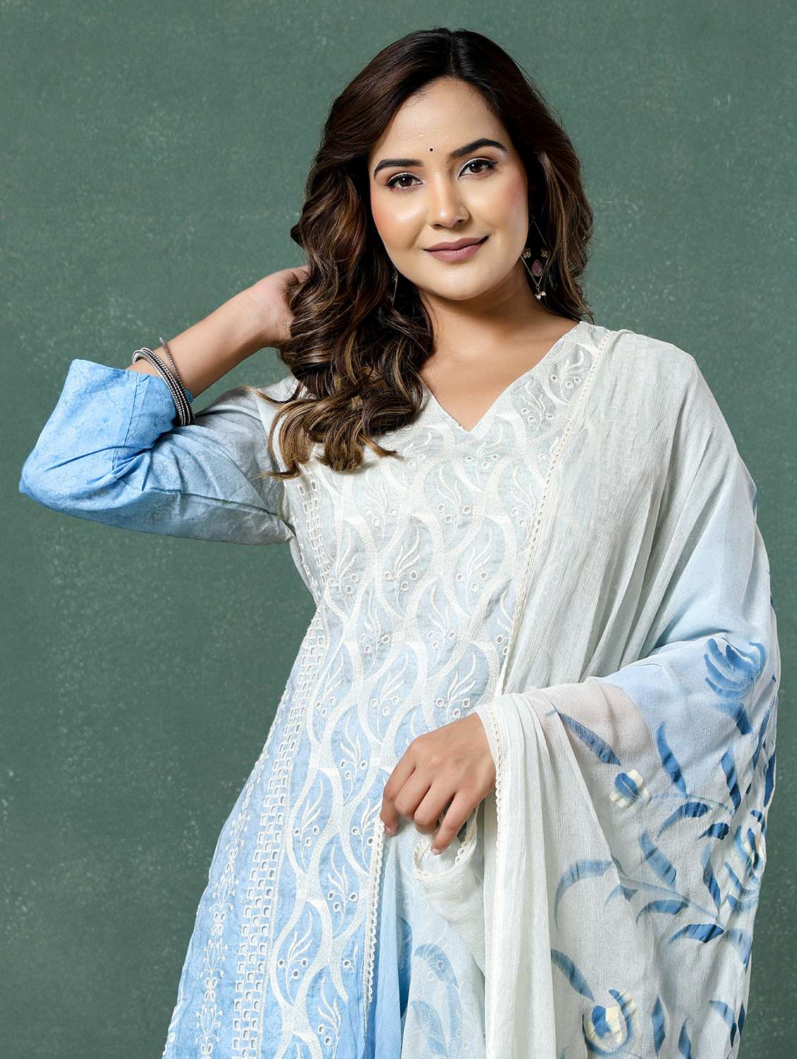 women ombre three quarter sleeve kurta pant with dupatta set - 22026543 -  Standard Image - 5