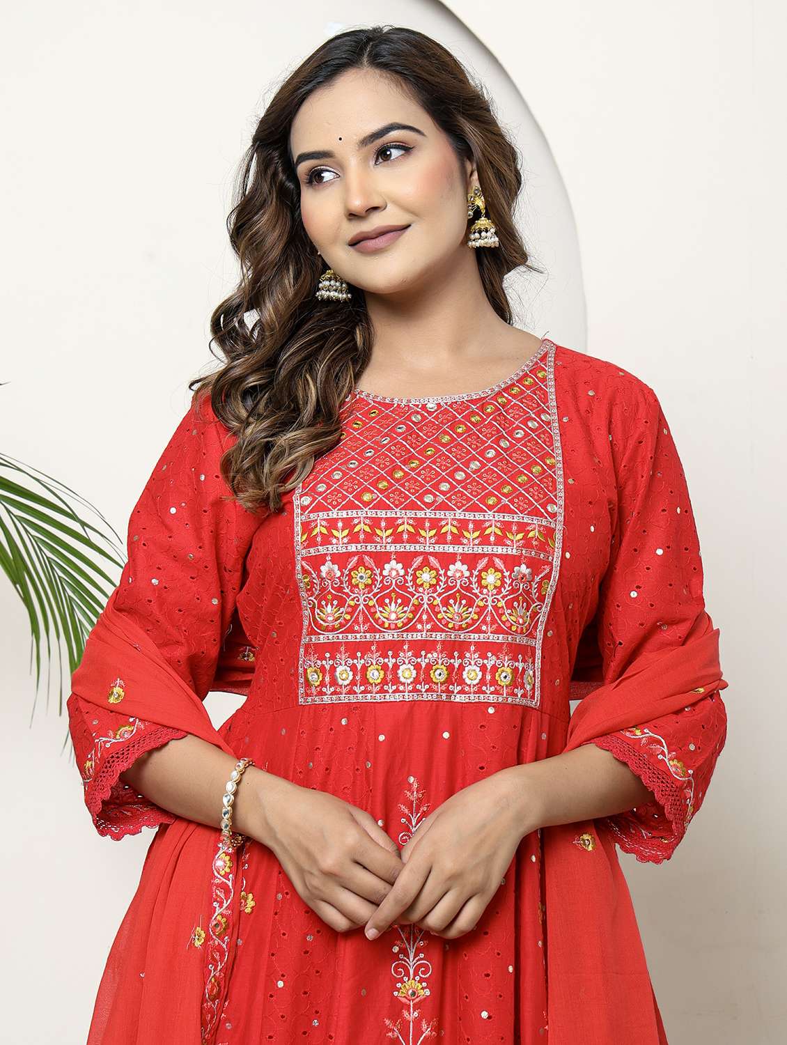 women embroidered three quarter sleeve kurta pant with dupatta set - 22026556 -  Standard Image - 5