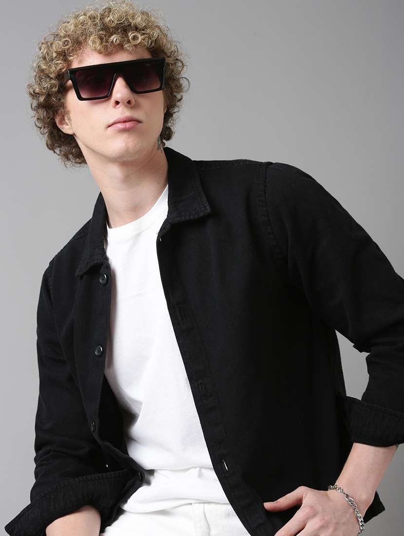 men solid long sleeve regular fit shacket