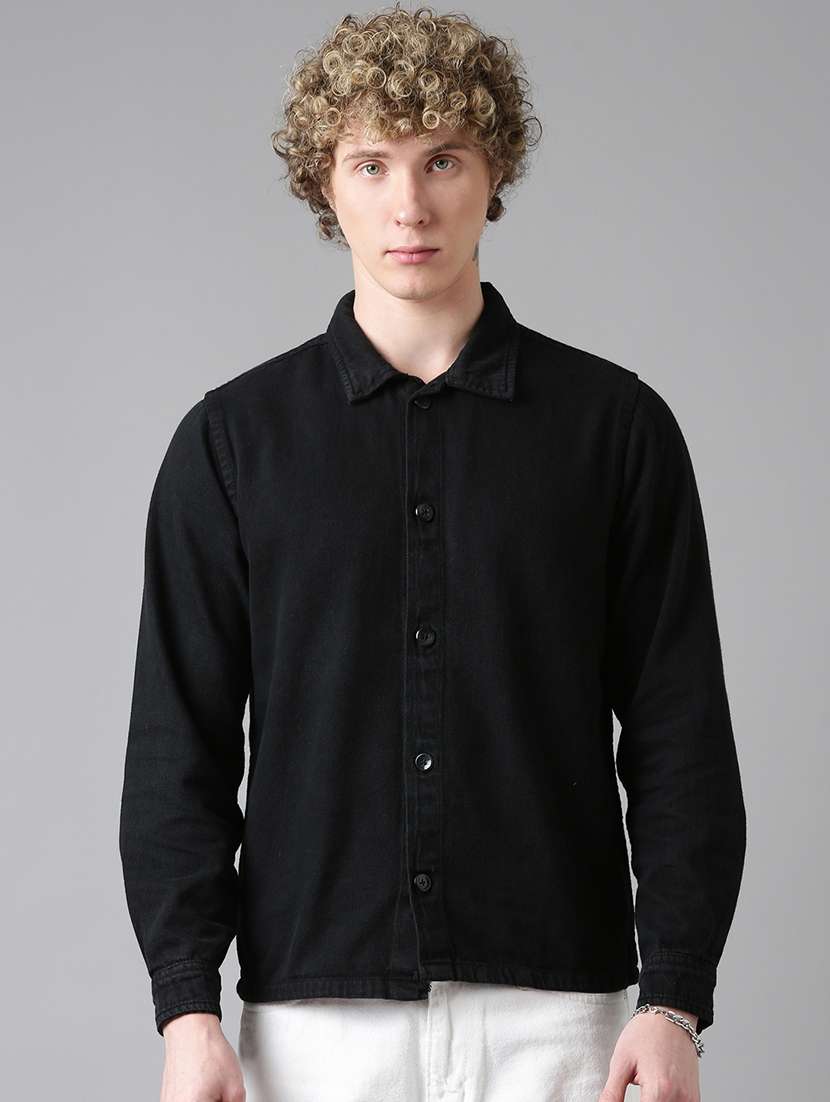 men solid long sleeve regular fit shacket - 22026597 -  Standard Image - 3