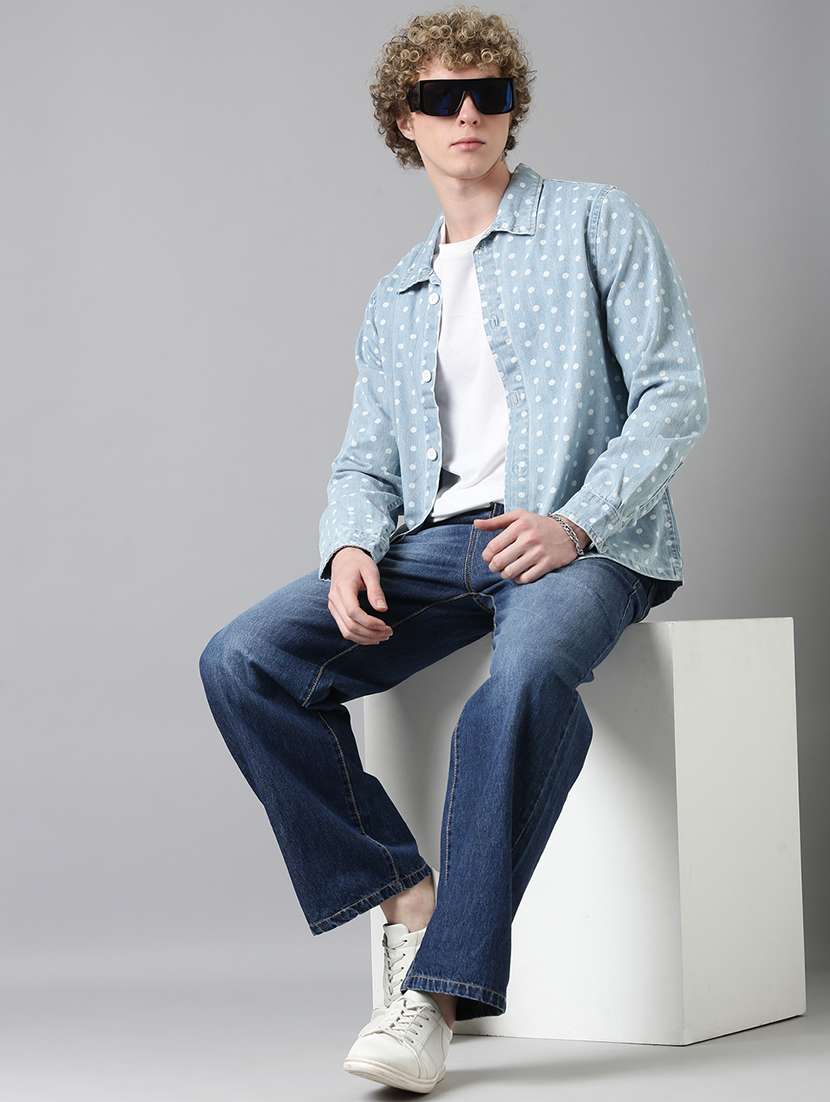 men polka dot long sleeve denim shacket - 22026598 -  Standard Image - 5