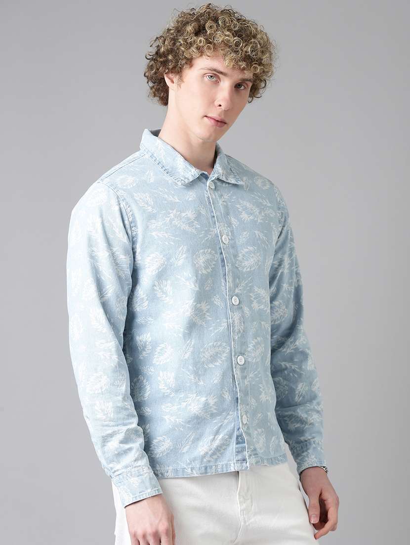 men printed long sleeve denim shacket - 22026599 -  Standard Image - 3