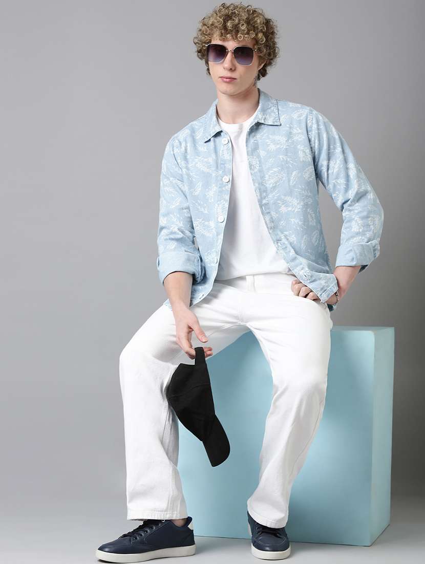 men printed long sleeve denim shacket - 22026599 -  Standard Image - 5