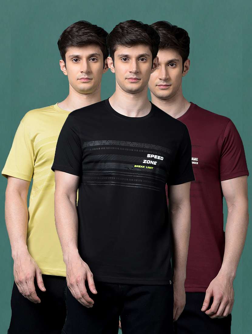 men pack of 3 printed short sleeve regular fit t-shirt