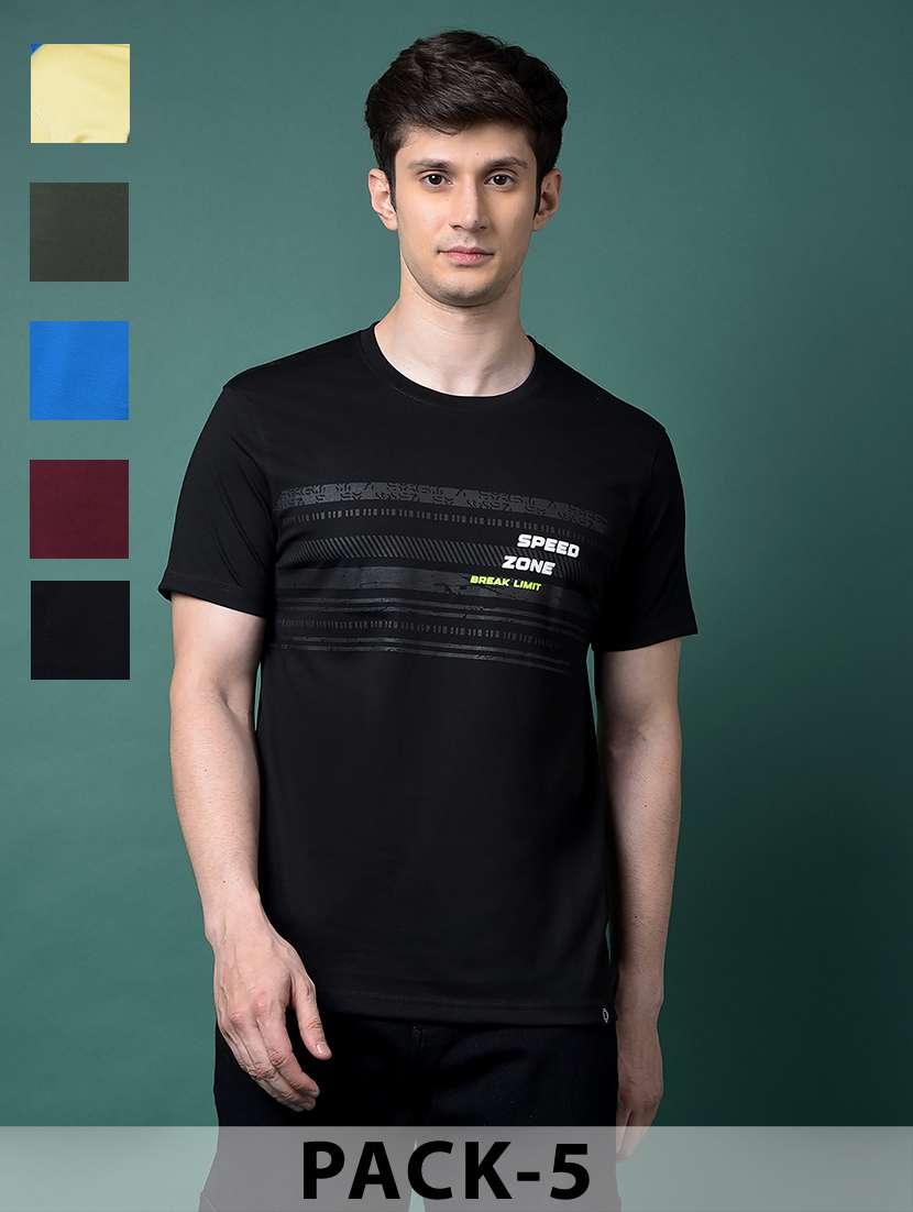 men pack of 5 printed short sleeve t-shirt