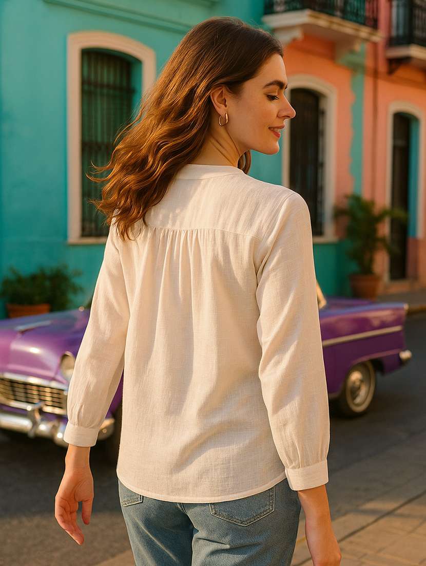 women embroidered mandarin collar regular fit shirt - 22026617 -  Standard Image - 3