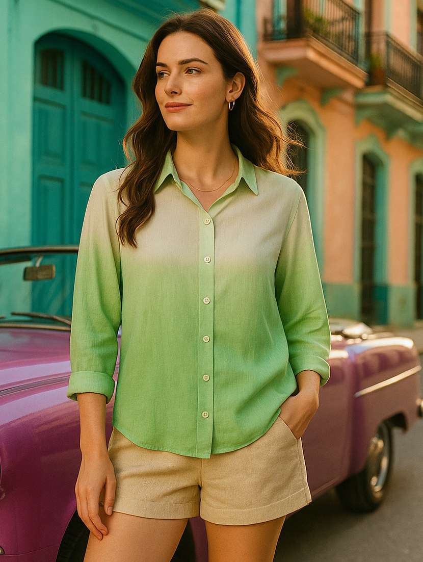 women ombre print collared regular fit shirt - 22026618 -  Standard Image - 3