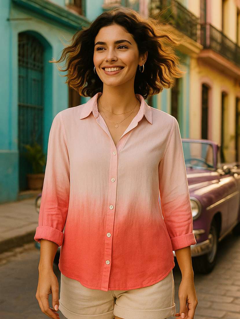 women ombre print collared regular fit shirt