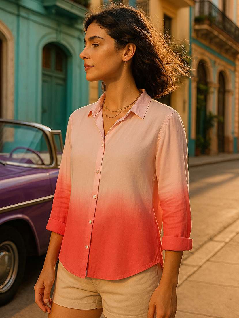 women ombre print collared regular fit shirt - 22026620 -  Standard Image - 3