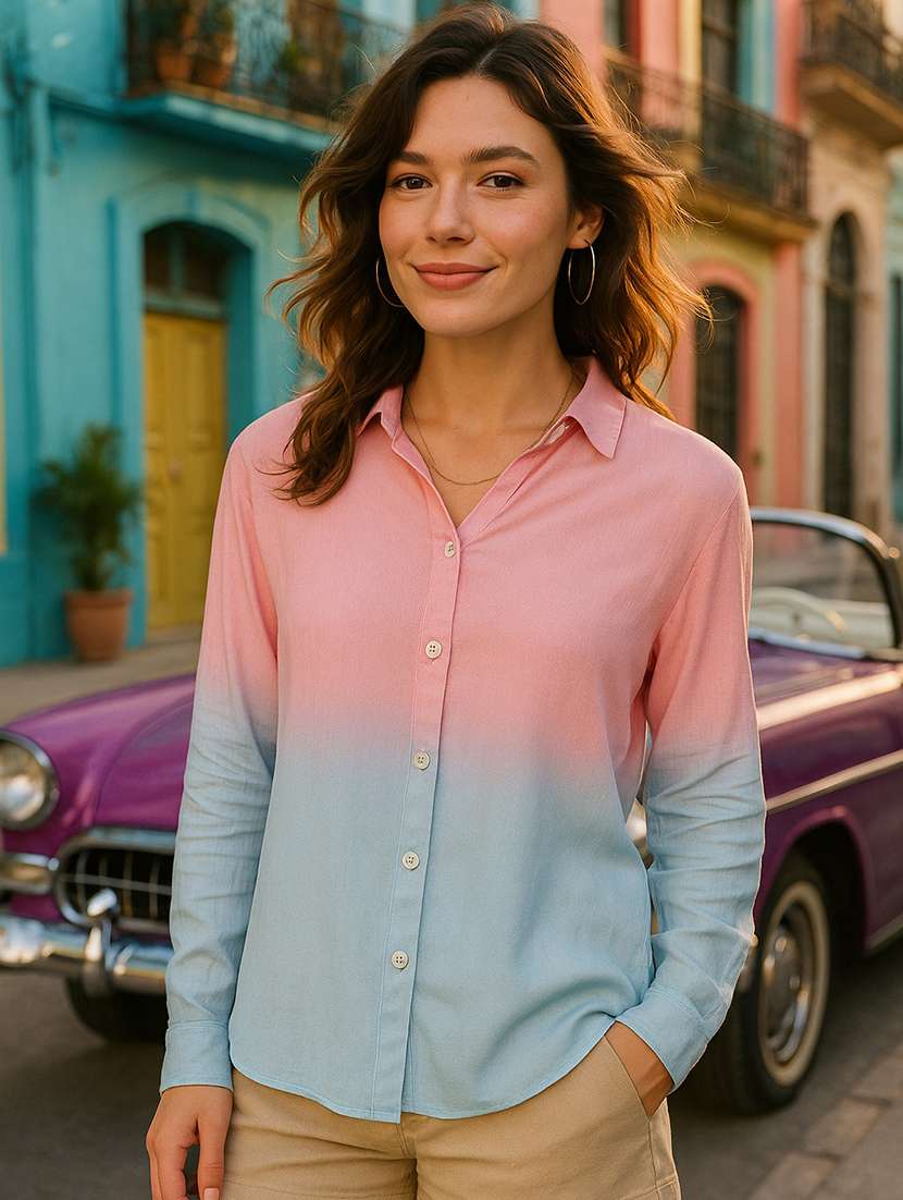 women ombre print collared regular fit shirt