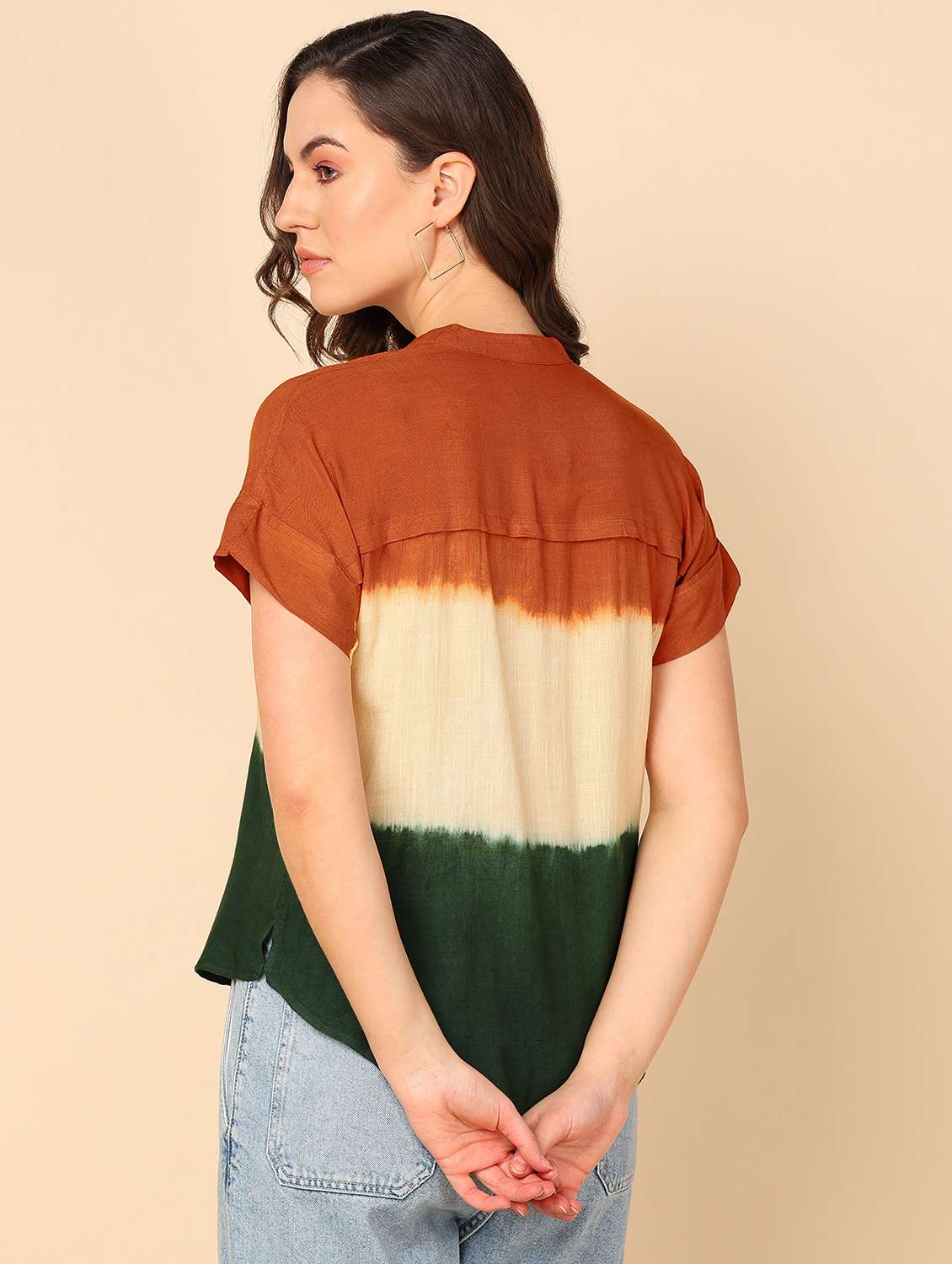 women ombre print mandarin neck regular top - 22026632 -  Standard Image - 3