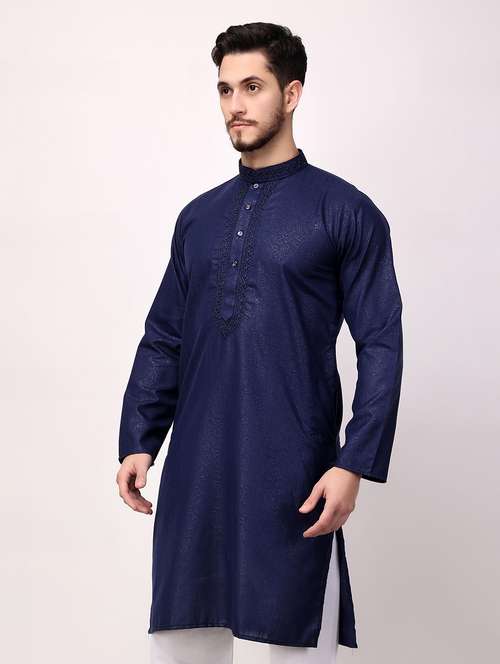 men solid mandarin neck long kurta - 22026638 - Standard Image - 0