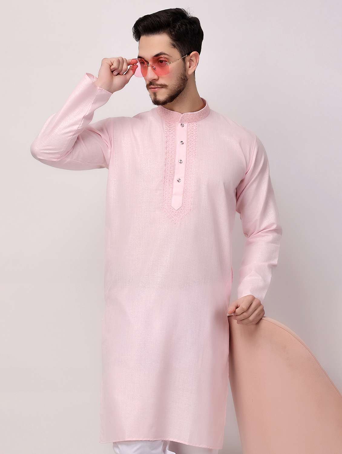 men solid mandarin neck long kurta - 22026639 -  Zoom Image - 0