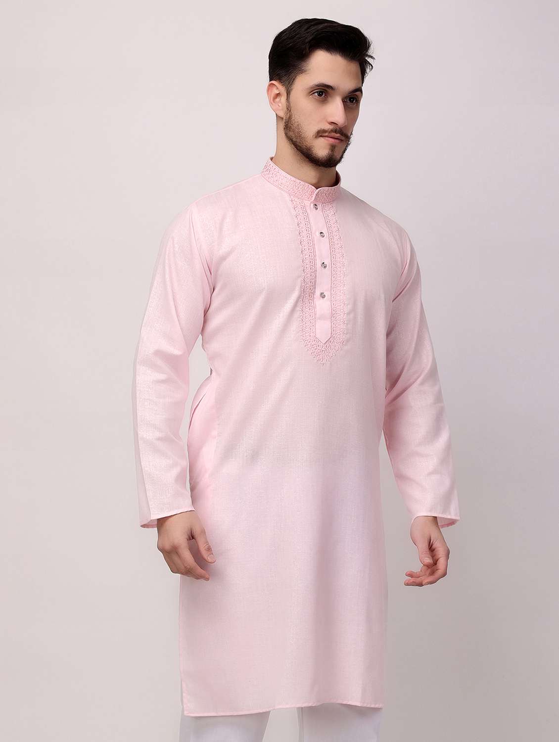 men solid mandarin neck long kurta - 22026639 -  Standard Image - 3