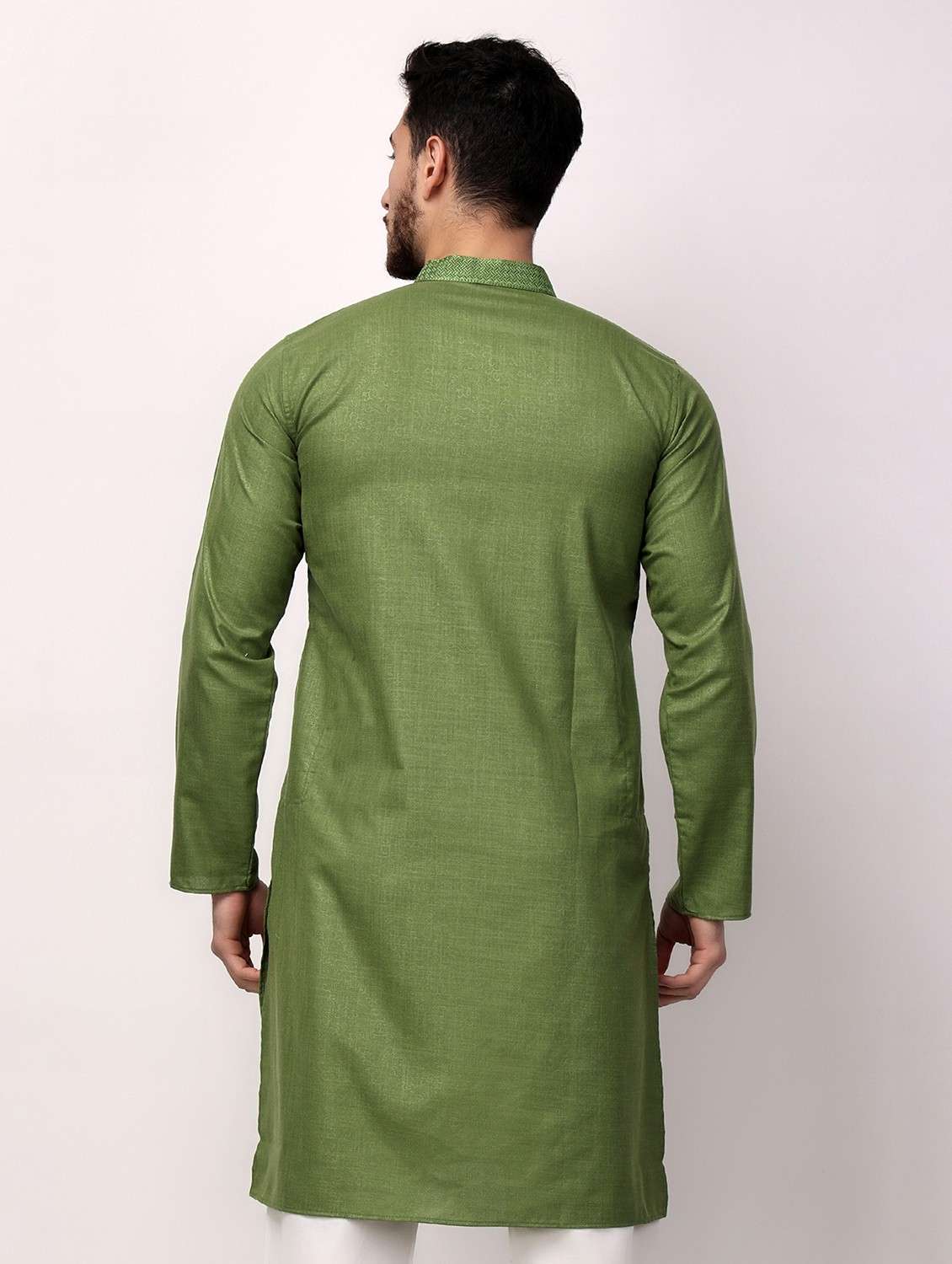 men solid mandarin neck long kurta - 22026643 - Standard Image - 3