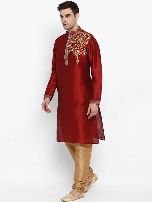 men mandarin neck kurta churidar ethnic wear set - 22026655 - Standard Image - 0