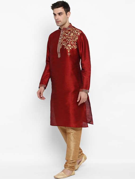 men mandarin neck kurta churidar ethnic wear set - 22026655 - Zoom Image - 0