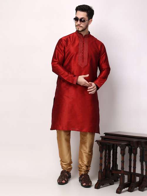 men mandarin neck kurta pyjama ethnic wear set - 22026658 - Standard Image - 0