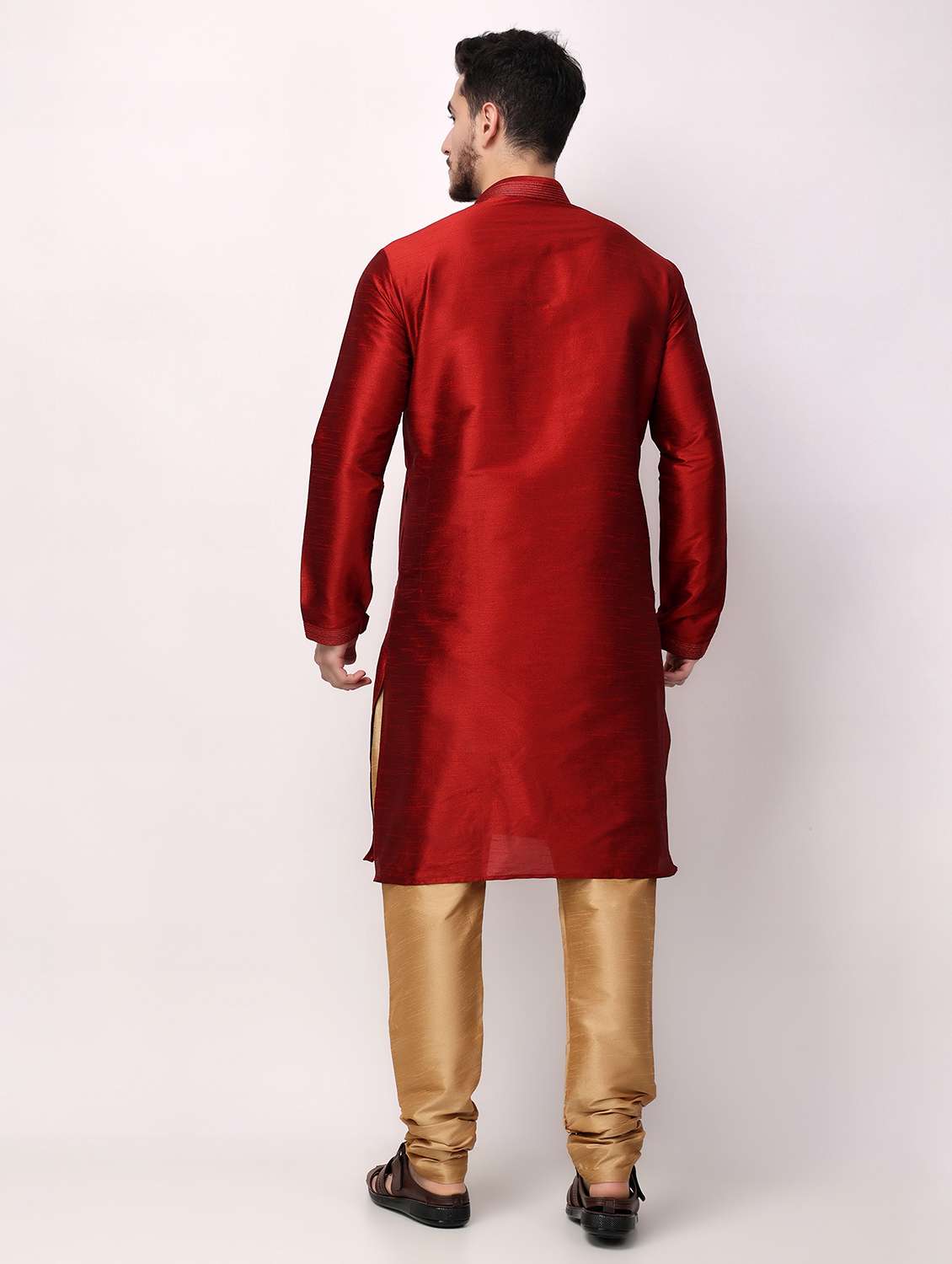 men mandarin neck kurta pyjama ethnic wear set - 22026658 - Standard Image - 3