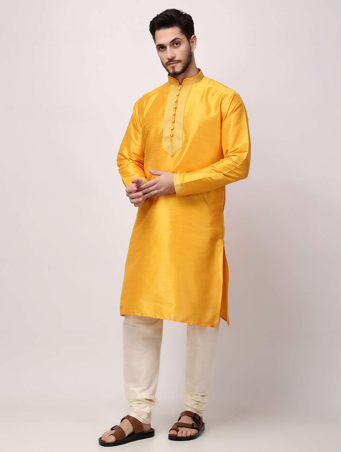 men mandarin neck kurta pyjama ethnic wear set - 22026659 - Standard Image - 3