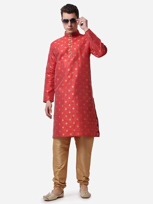 men mandarin neck kurta churidar ethnic wear set - 22026663 -  Standard Image - 0