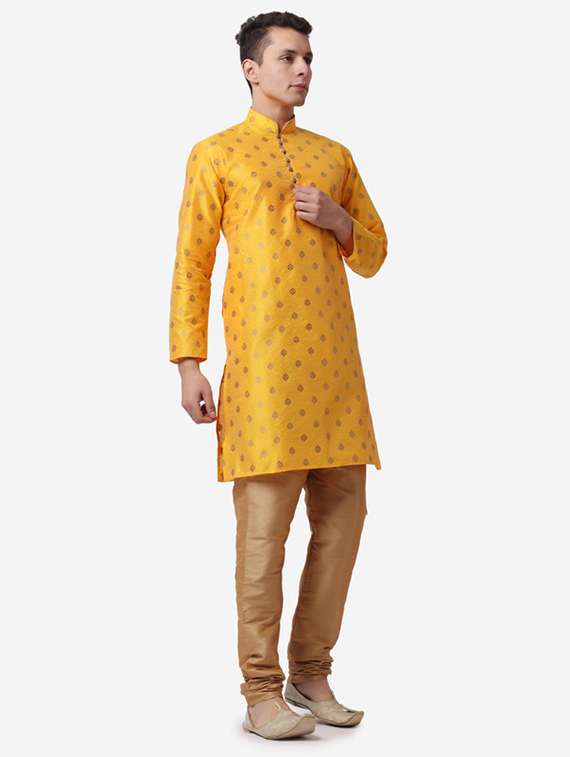 men mandarin neck kurta churidar ethnic wear set - 22026664 -  Standard Image - 3