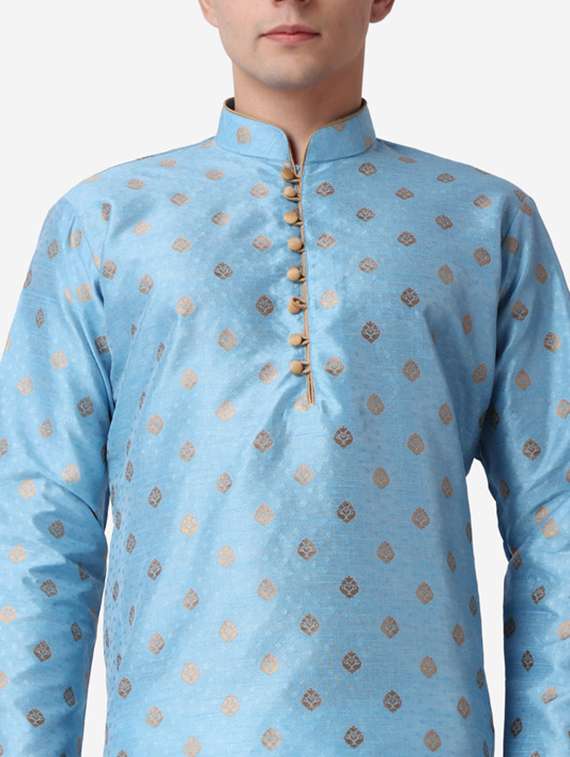 men self design mandarin neck dhoti kurta ethnic wear set - 22026672 -  Standard Image - 5