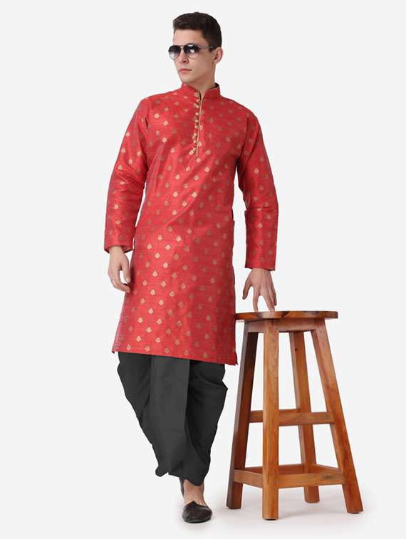 men self design mandarin neck dhoti kurta ethnic wear set - 22026677 -  Zoom Image - 0