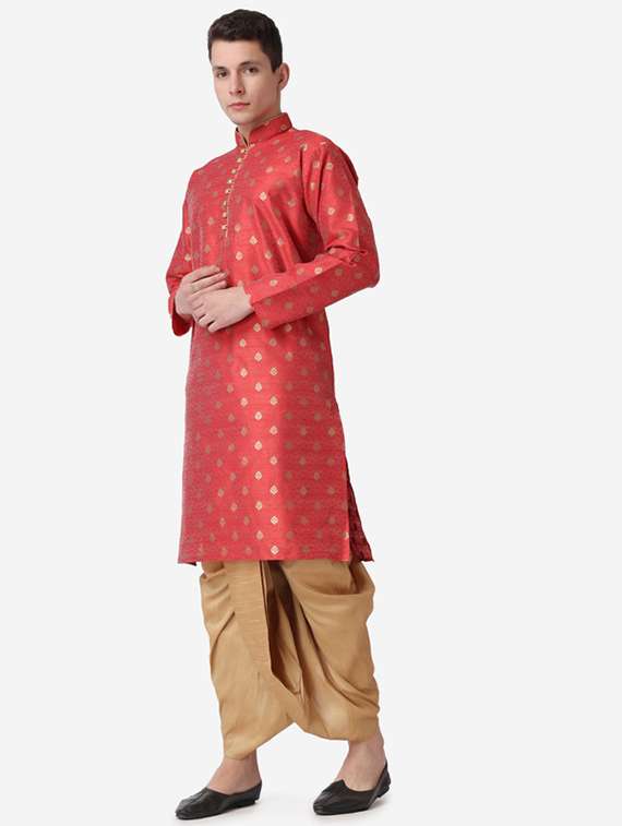 men self design mandarin neck dhoti kurta ethnic wear set - 22026678 -  Standard Image - 3